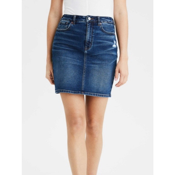 American‎ Eagle Denim Stretch Mom Skirt Distressed Women Size 2 Regular - Picture 1 of 10